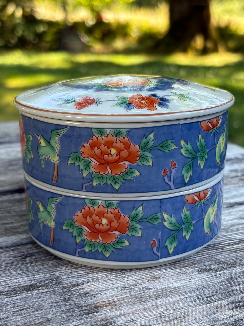 Vintage Japanese Ryuho Sanyo Toki Imari Porcelain Jubako Two Tiered Stacking Box
